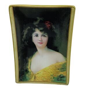 Asti Glass Pin Dish Vanity Jewelry Small Tray Edwardian Victorian Woman Portrait